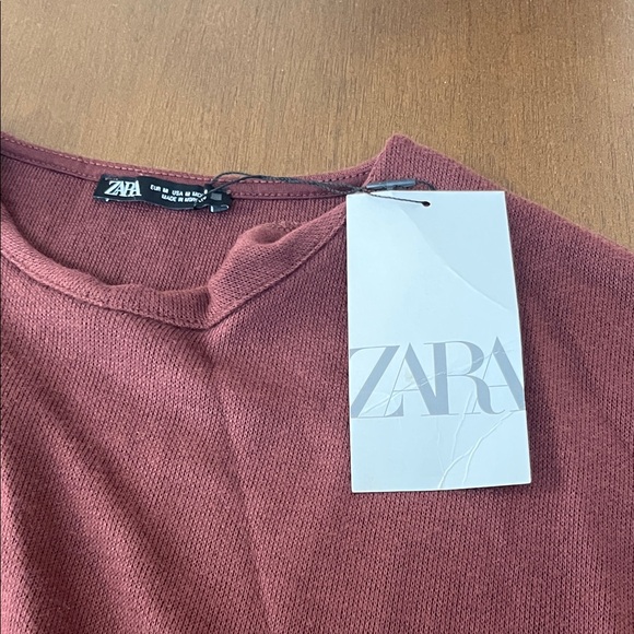 NWT Zara Women's Maroon Short Sleeve Tie-Front Tee - Picture 2 of 4